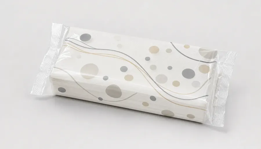 Paquete de servilletas de papel en película transparente impresa