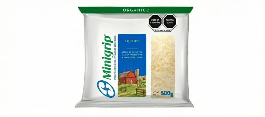 Empaque de queso rallado orgánico de 500 gramos